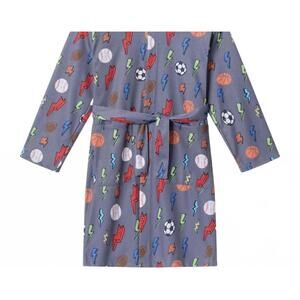 NEW ANDY & EVAN boy's sports & lightning bolts jersey knit robe in grey